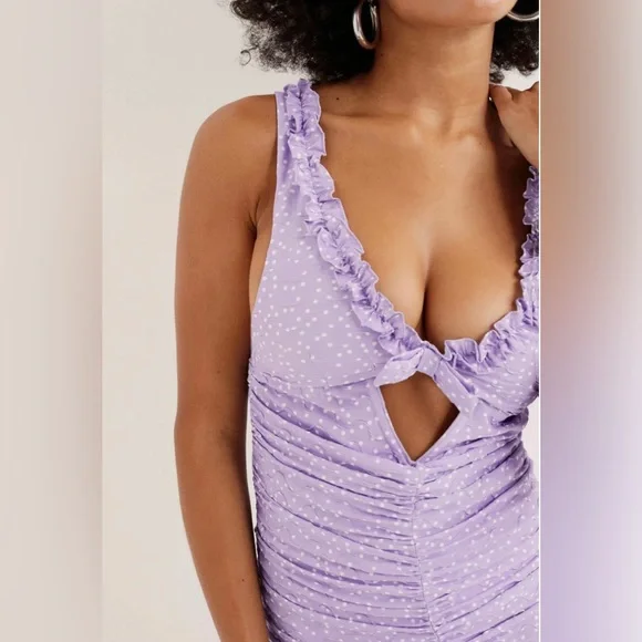 For Love & Lemons Chelsie Mini Dress Purple Polka Dot NEW NWT - Picture 3 of 5